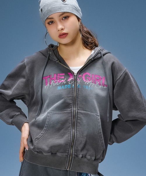 セール】FADED LOGO PRINT ZIP UP SWEAT HOODIE（パーカー）｜X-girl