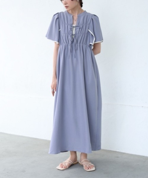 S・Mサイズ展開】配色パイピングスクエアスリーブワンピース