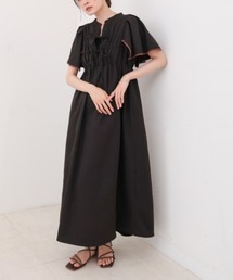 【S・Mサイズ展開】配色パイピングスクエアスリーブワンピース