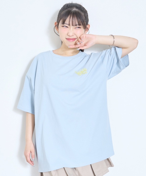 LOVETOXIC（ラブトキシック）の「【綿100%】バックフォトルーズ半袖T（Tシャツ/カットソー・キッズ・チャコール/オフホワイト/サックスブルー/イエロー・M:150cm/S:140cm/L:160cm/130cm）」の14枚目の写真