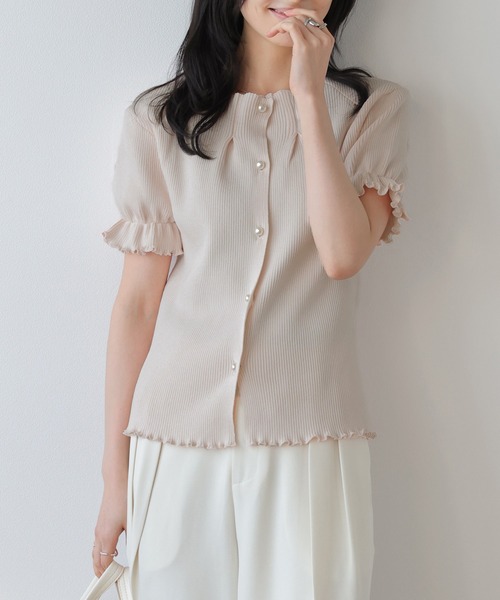 AMELY(エミリー)の「前後2WAYリブニットトップス(ニット/セーター・レディース・ブラック/ピンク/ホワイト/モカ・フリー)」の1枚目の写真