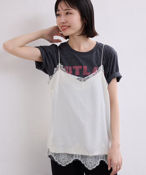 SLOBE IENA（スローブイエナ）の「《追加3》サテンレースキャミソール（キャミソール・レディース・アイボリー/ブラック・FREE）」の18枚目の写真