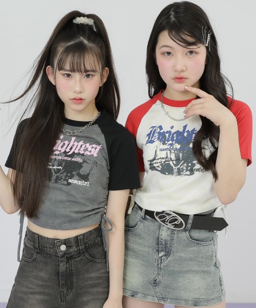ANAP GｉRL（アナップガール）の「ROCK シャーリング トップス（Tシャツ/カットソー・キッズ・ブラック/レッド・XS/S/M）」の3枚目の写真