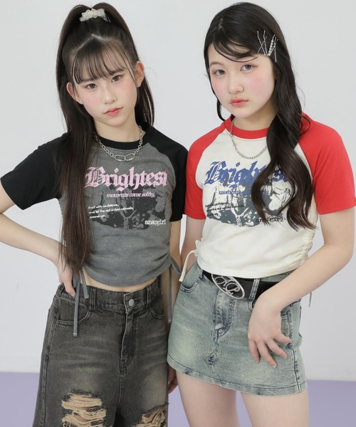 ANAP GｉRL（アナップガール）の「ROCK シャーリング トップス（Tシャツ/カットソー・キッズ・ブラック/レッド・XS/S/M）」の4枚目の写真