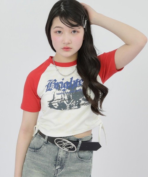 ANAP GｉRL（アナップガール）の「ROCK シャーリング トップス（Tシャツ/カットソー・キッズ・ブラック/レッド・XS/S/M）」の7枚目の写真