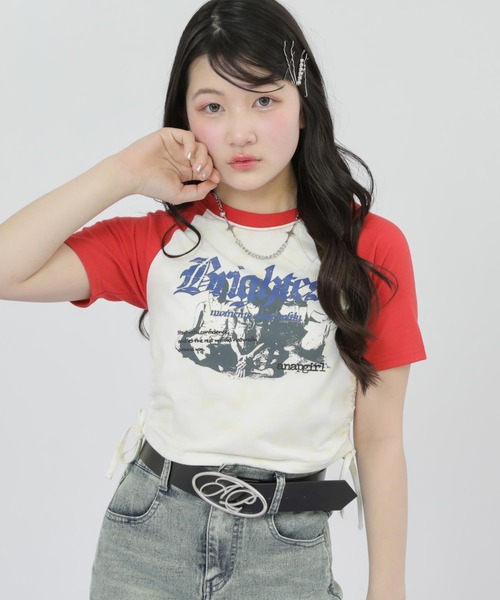 ANAP GｉRL（アナップガール）の「ROCK シャーリング トップス（Tシャツ/カットソー・キッズ・ブラック/レッド・XS/S/M）」の8枚目の写真