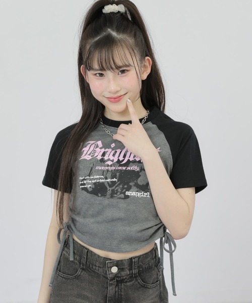 ANAP GｉRL（アナップガール）の「ROCK シャーリング トップス（Tシャツ/カットソー・キッズ・ブラック/レッド・XS/S/M）」の14枚目の写真