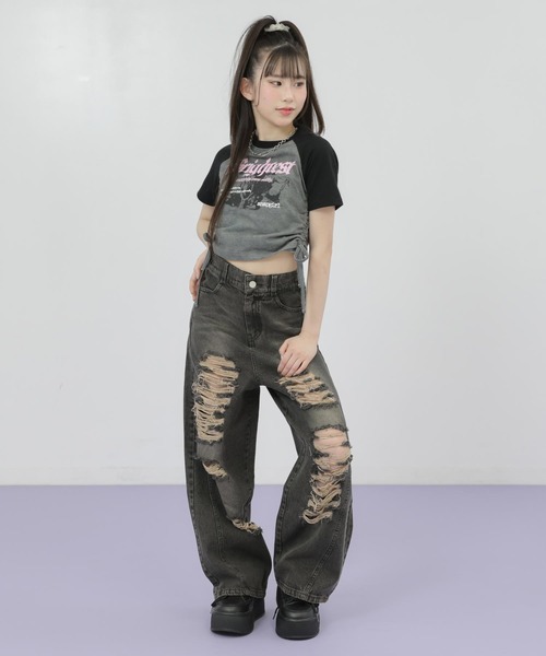 ANAP GｉRL（アナップガール）の「ROCK シャーリング トップス（Tシャツ/カットソー・キッズ・ブラック/レッド・XS/S/M）」の15枚目の写真