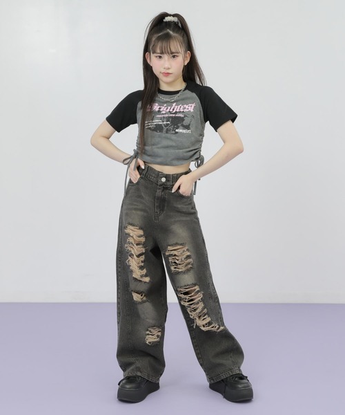 ANAP GｉRL（アナップガール）の「ROCK シャーリング トップス（Tシャツ/カットソー・キッズ・ブラック/レッド・XS/S/M）」の16枚目の写真