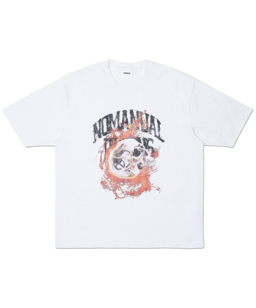 NOMANUAL(NOMANUAL)の「BLAZING SKULL T-SHIRT - WHITE(Tシャツ/カットソー・レディース・その他・LARGE/MEDIUM/SMALL/X-LARGE)」の1枚目の写真