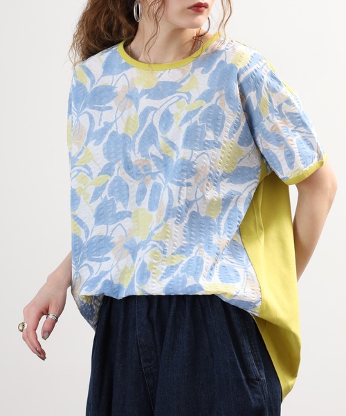 BRODIAEA(ブローディア)の「BRODIAEA 塩縮加工ボタニカル柄カットソー 日本製(Tシャツ/カットソー・レディース・サックスブルー・40)」の16枚目の写真