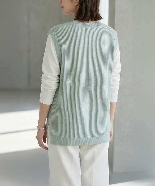 STYLE DELI（スタイルデリ）の「ストライプ編みVネックベスト（ベスト・レディース・ミント/ベージュ・FREE）」の11枚目の写真