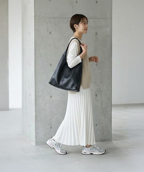 STYLE DELI（スタイルデリ）の「ストライプ編みVネックベスト（ベスト・レディース・ミント/ベージュ・FREE）」の5枚目の写真