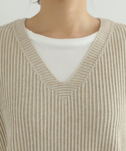 STYLE DELI（スタイルデリ）の「ストライプ編みVネックベスト（ベスト・レディース・ミント/ベージュ・FREE）」の12枚目の写真