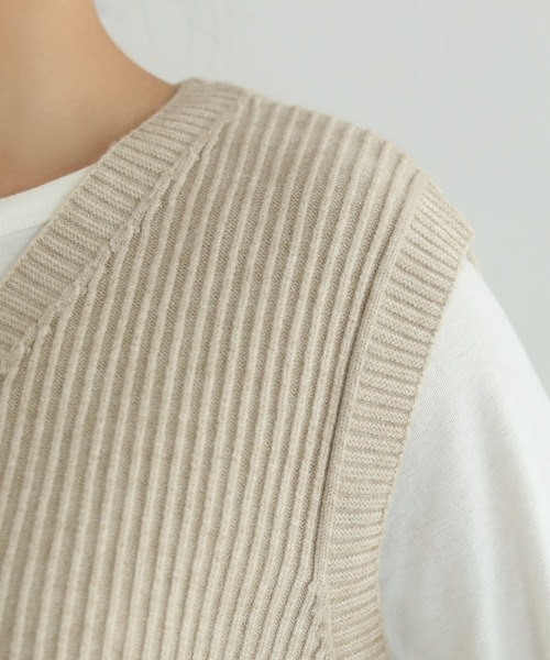 STYLE DELI（スタイルデリ）の「ストライプ編みVネックベスト（ベスト・レディース・ミント/ベージュ・FREE）」の13枚目の写真