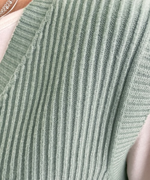 STYLE DELI（スタイルデリ）の「ストライプ編みVネックベスト（ベスト・レディース・ミント/ベージュ・FREE）」の16枚目の写真