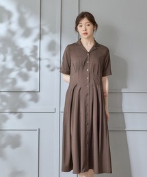 開襟ウエストタックシャツワンピース