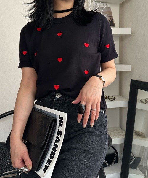 deux amour(ドゥーザムール)の「ハートTシャツ(Tシャツ/カットソー・レディース・ブラック・FREE)」の2枚目の写真