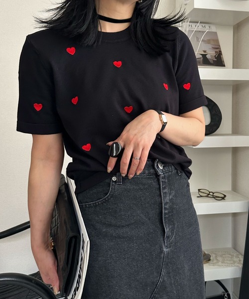 deux amour(ドゥーザムール)の「ハートTシャツ(Tシャツ/カットソー・レディース・ブラック・FREE)」の10枚目の写真