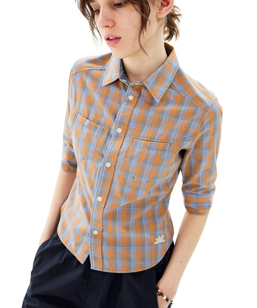 SUNLOVE（サンラブ）の「W Plaid 3/4 Sleeve Shirt（シャツ/ブラウス・レディース・グレー/グリーン/オレンジ・S/M）」の2枚目の写真