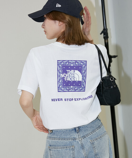 THE NORTH FACE(ザノースフェイス)の「THE NORTH FACE/ザ・ノース・フェイス Short Sleeve Bandana Square Logo Tee/ショートスリーブ バンダナ スクエア ロゴ Tシャツ(NTW32446) 限定展開(ニット/セーター・レディース・ブラック/オフホワイト・MEDIUM/SMALL/X-LARGE/LARGE)」の4枚目の写真