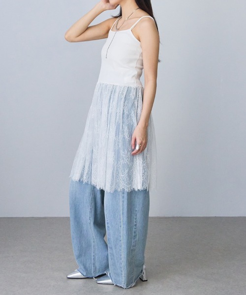 each（イーチ）の「裾レースレイヤードキャミソール /ロング丈（キャミソール・レディース・ブラック/ホワイト・FREE）」の8枚目の写真