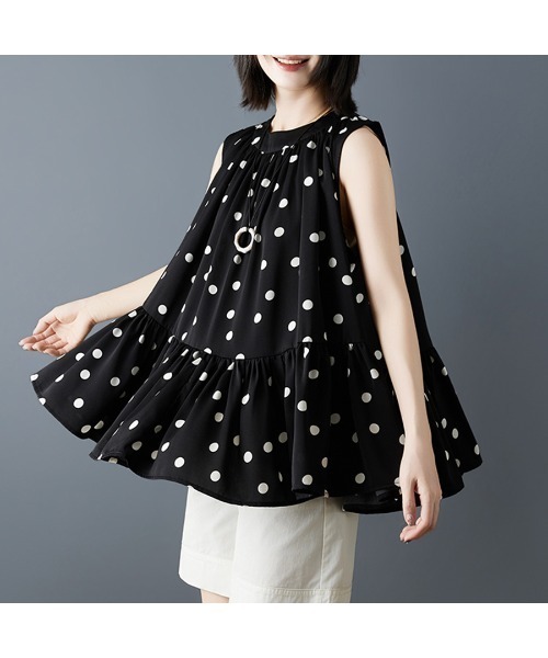 ONEP STAR（ワンピスター）の「選べる2TYPE×フリルギャザーノースリーブトップス（Tシャツ/カットソー・レディース・イエロー/オレンジ/ストライプ/ドット/ブラック×イエロー/ネイビー×ホワイト/ブルー・MEDIUM/LARGE/X-LARGE）」の18枚目の写真