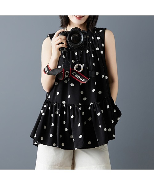 ONEP STAR（ワンピスター）の「選べる2TYPE×フリルギャザーノースリーブトップス（Tシャツ/カットソー・レディース・イエロー/オレンジ/ストライプ/ドット/ブラック×イエロー/ネイビー×ホワイト/ブルー・MEDIUM/LARGE/X-LARGE）」の19枚目の写真
