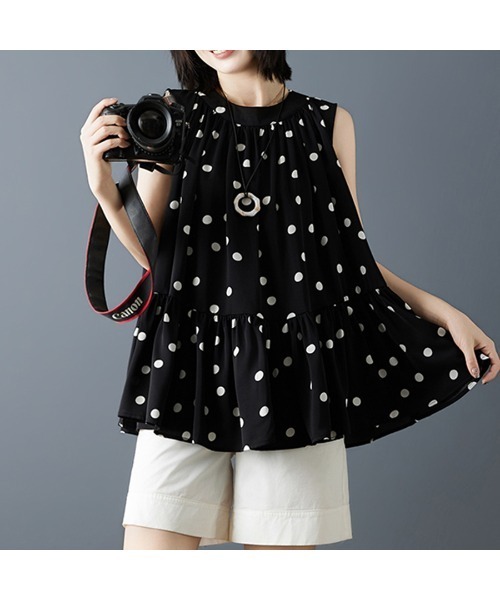 ONEP STAR（ワンピスター）の「選べる2TYPE×フリルギャザーノースリーブトップス（Tシャツ/カットソー・レディース・イエロー/オレンジ/ストライプ/ドット/ブラック×イエロー/ネイビー×ホワイト/ブルー・MEDIUM/LARGE/X-LARGE）」の20枚目の写真