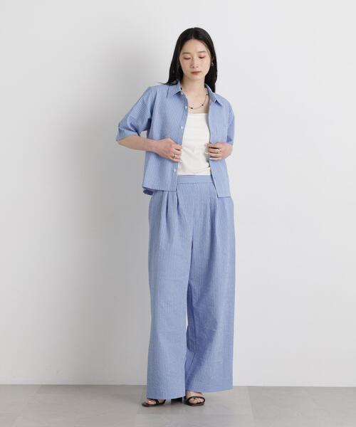 THOUSAND MILE（サウザンドマイル）の「THOUSAND MILE/SEERSUCKER STRIPE SHIRT(セットアップ可)（シャツ/ブラウス・レディース・ライトブルー・FREE）」の5枚目の写真