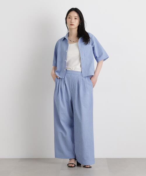 THOUSAND MILE（サウザンドマイル）の「THOUSAND MILE/SEERSUCKER STRIPE SHIRT(セットアップ可)（シャツ/ブラウス・レディース・ライトブルー・FREE）」の8枚目の写真