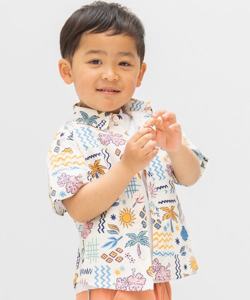 and D. petit main(アンドディープティマイン)の「【セットアップ可】【水陸両用】総ガラ半袖シャツ(シャツ/ブラウス・キッズ・ライトカーキ/ネイビー/アイボリー・140cm/120cm/100cm/110cm/90cm/130cm)」の7枚目の写真
