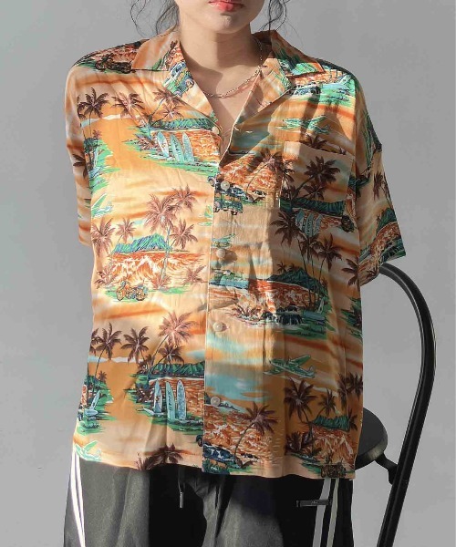 AS KNOW AS plus(アズノゥアズプラス)の「◯アロハ 開衿シャツ【UNISEX ITEM】(シャツ/ブラウス・レディース・ホワイト系/マルチ/ブラック系/オレンジ系・FREE)」の4枚目の写真