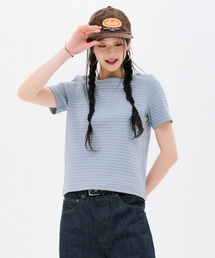 レディースストライプリブ半袖Tシャツ-FBRG5863D0D