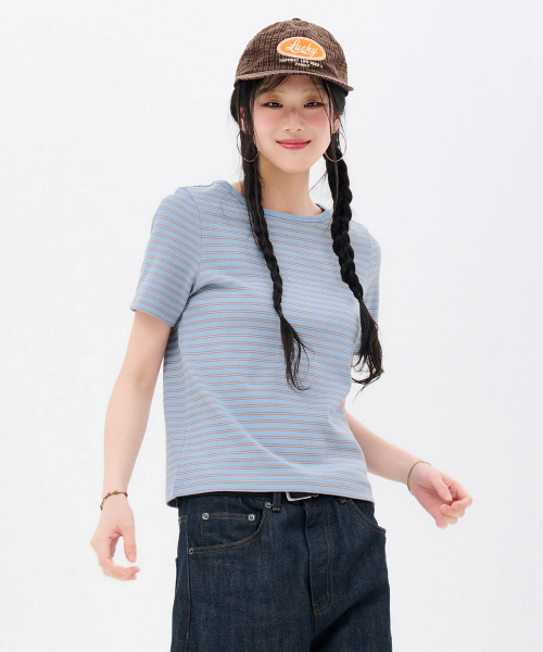 CHASECULT(チェイスカルト)の「レディースストライプリブ半袖Tシャツ-FBRG5863D0D(Tシャツ/カットソー・レディース・スカイブルー・85/90/95)」の2枚目の写真