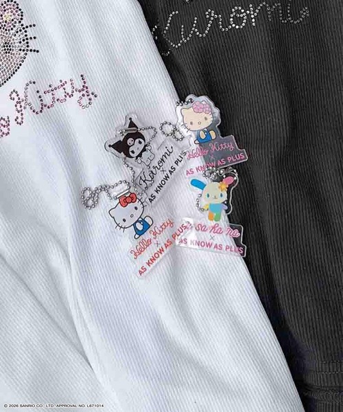 AS KNOW AS plus（アズノゥアズプラス）の「〇アクリルキーホルダー付き サイドリボン＆キラキラ Sanrio characters半袖Tシャツ    【Sanrio/サンリオ】（Tシャツ/カットソー・レディース・オフホワイト/ブラック/ホワイト系/グレー系・FREE）」の10枚目の写真