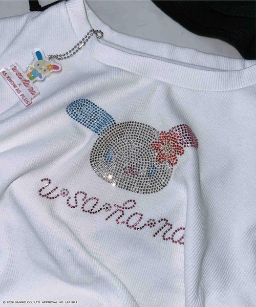 AS KNOW AS plus（アズノゥアズプラス）の「〇アクリルキーホルダー付き サイドリボン＆キラキラ Sanrio characters半袖Tシャツ    【Sanrio/サンリオ】（Tシャツ/カットソー・レディース・オフホワイト/ブラック/ホワイト系/グレー系・FREE）」の14枚目の写真