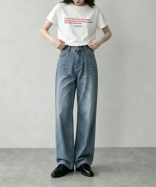 aimoha（アイモハ）の「英字メッセージロゴ半袖Tシャツ（Tシャツ/カットソー・レディース・ブルー/ブラウン/ホワイト・L/M）」の16枚目の写真