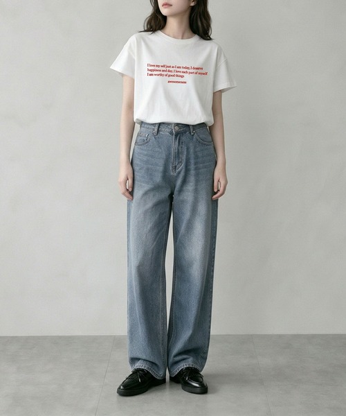 aimoha（アイモハ）の「英字メッセージロゴ半袖Tシャツ（Tシャツ/カットソー・レディース・ブルー/ブラウン/ホワイト・L/M）」の17枚目の写真