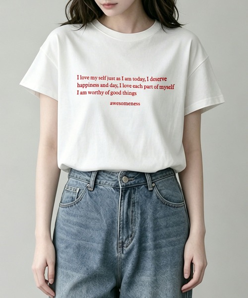 aimoha（アイモハ）の「英字メッセージロゴ半袖Tシャツ（Tシャツ/カットソー・レディース・ブルー/ブラウン/ホワイト・L/M）」の14枚目の写真
