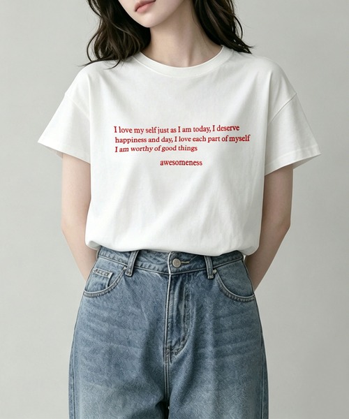 aimoha（アイモハ）の「英字メッセージロゴ半袖Tシャツ（Tシャツ/カットソー・レディース・ブルー/ブラウン/ホワイト・L/M）」の15枚目の写真