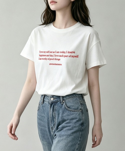 aimoha（アイモハ）の「英字メッセージロゴ半袖Tシャツ（Tシャツ/カットソー・レディース・ブルー/ブラウン/ホワイト・L/M）」の19枚目の写真