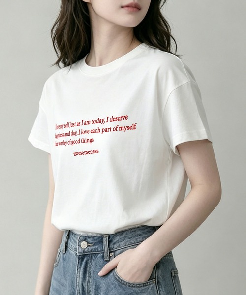 aimoha（アイモハ）の「英字メッセージロゴ半袖Tシャツ（Tシャツ/カットソー・レディース・ブルー/ブラウン/ホワイト・L/M）」の20枚目の写真