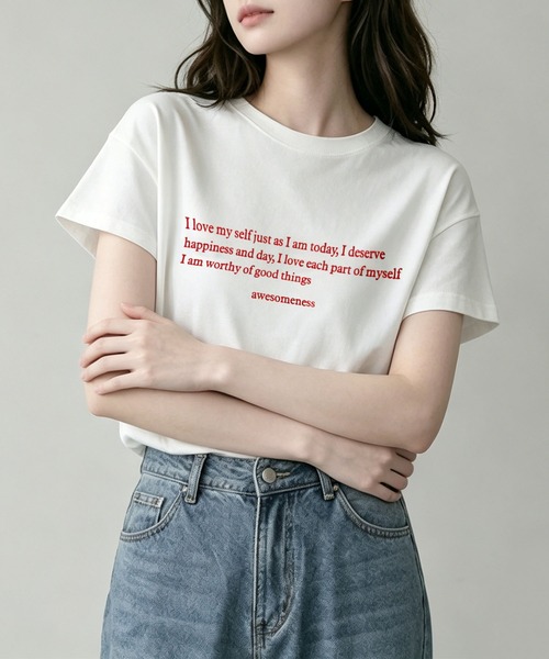 aimoha（アイモハ）の「英字メッセージロゴ半袖Tシャツ（Tシャツ/カットソー・レディース・ブルー/ブラウン/ホワイト・L/M）」の21枚目の写真