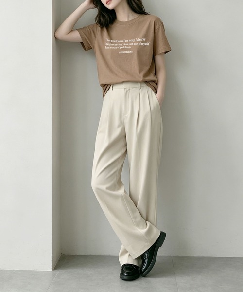 aimoha（アイモハ）の「英字メッセージロゴ半袖Tシャツ（Tシャツ/カットソー・レディース・ブルー/ブラウン/ホワイト・L/M）」の9枚目の写真