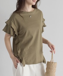 綿100%ダブルフレアスリーブTシャツ/二の腕カバー