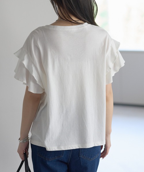 PREFERIR(プレフェリール)の「綿100%ダブルフレアスリーブTシャツ/二の腕カバー(Tシャツ/カットソー・レディース・ホワイト/ブラック/カーキ/ピンクベージュ・MEDIUM)」の12枚目の写真