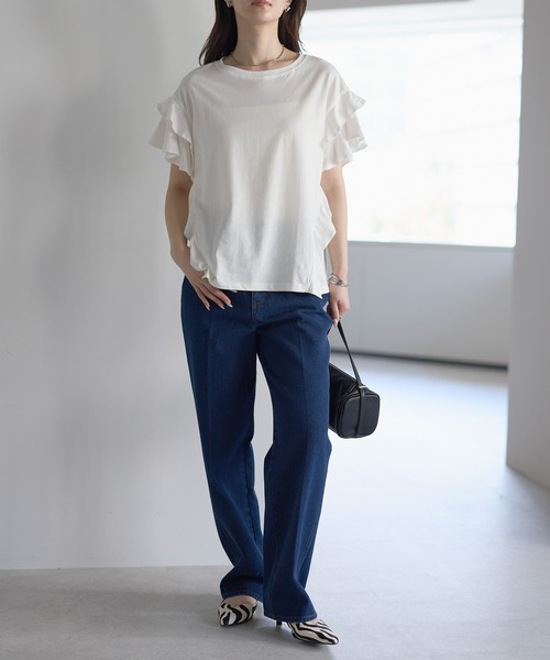 PREFERIR(プレフェリール)の「綿100%ダブルフレアスリーブTシャツ/二の腕カバー(Tシャツ/カットソー・レディース・ホワイト/ブラック/カーキ/ピンクベージュ・MEDIUM)」の16枚目の写真