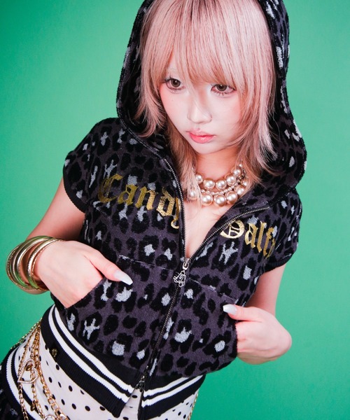 GALFY(ガルフィー)の「【GALFY】ガラ悪GALパーカー / 【ガルフィー】GALレオパード半袖パーカー(パーカー・レディース・ブラック/ピンク/パープル・S/M)」の1枚目の写真