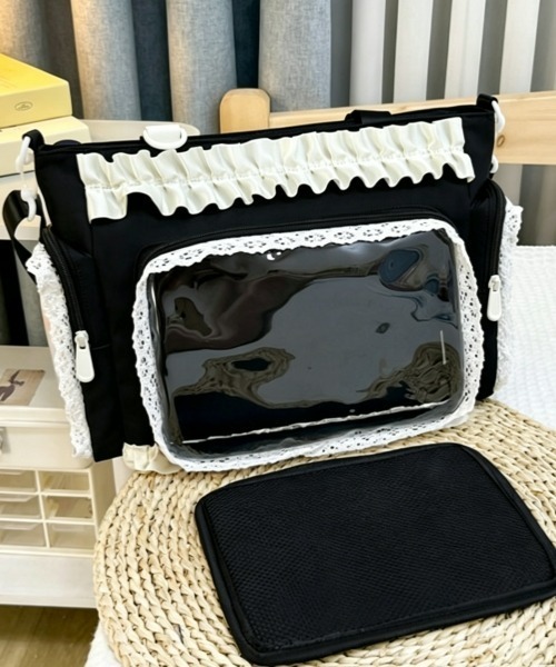gossip!ロサンゼルス(ゴシップロサンゼルス)の「【Y2Kガーリー】フリルレース クリアポケット付き大容量痛バッグ 2WAYショルダー&トートバッグ(ショルダーバッグ・レディース・ブルー/イエロー/ピンク/ブラック・FREE)」の11枚目の写真